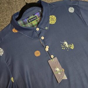 William Murray Polo Shirt Mens Large Blue Floral Print Golf Casual